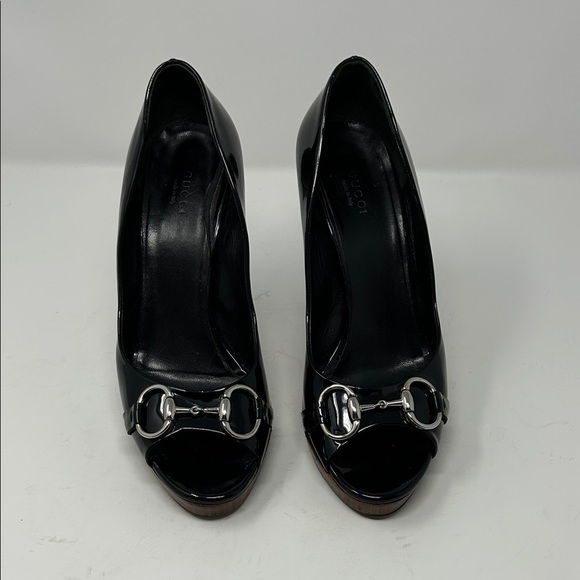GUCCI Black Patent Leather Peep Toe Pumps Tom Ford Era Horsebit, Size 9B 0062 - Picture 4 of 16